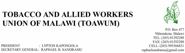 Letter head of the tobacco workers' letter